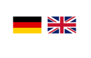 Deutsche Flagge und Flagge Großbritanniens, dargestellt auf der Webseite des Übersetzungsbüros Sarah Jerg Translations.